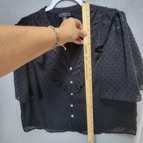 Haver London Blouse Womens L Black Button Flutter Sleeve Swiss Dot Lined Sheer - Picture 11 of 13